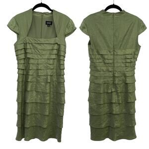 Adrianna Papell Cocktail Dress Shutter Pleat Cap Sleeve Knee Length Chartreuse 6
